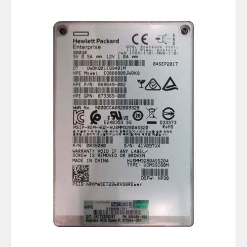 873564-001 HP 800GB Multi-Level Cell SAS 12Gb/s Hot Swappable Write Intensive SFF 2.5-Inch Solid State Drive with Smart Carrier for ProLiant XL230k Gen10
