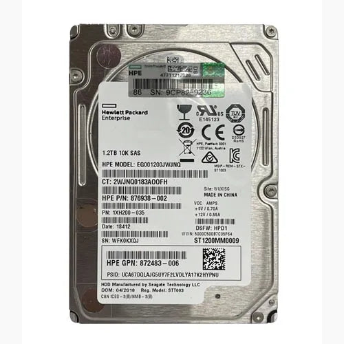 876938-002 HP 1.2TB 10000RPM SAS 12Gb/s Hot-Pluggable Dual Port (512n) SFF 2.5-inch Hard Drive with Tray for Gen1/7 ProLiant Server/Storage Array