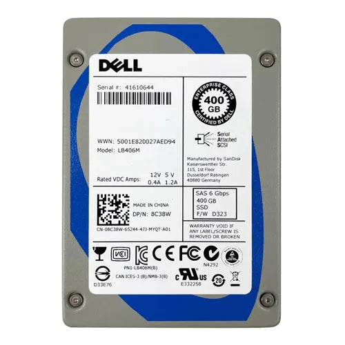 8C38W Dell 400GB Multi-Level Cell SAS 6Gb/s Hot-Pluggable Mixed Use 2.5-Inch Solid State Drive for PowerEdge and PowerVault Servers