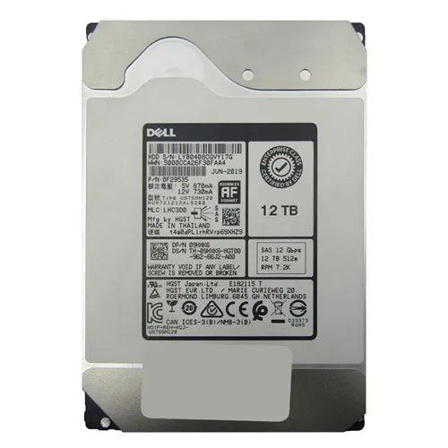 9HXK6 Dell 12TB 7200RPM SAS 12Gb/s Hot-Pluggable 256MB Cache (512e) 3.5-Inch Nearline Hard Drive with Tray for PowerEdge Server & PowerVault Storage Array