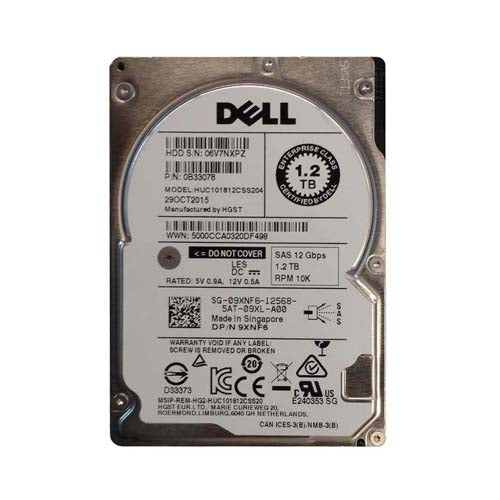 9XNF6 Dell 1.2TB 10000RPM SAS 12Gb/s Hot-Pluggable (512n) 2.5-Inch Hard Drive with Tray for PowerEdge Server & PowerVault Storage Array