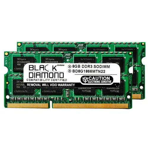 BD8GX21866MTN22 - Black Diamond 16GB Kit (2 x 8GB) DDR3-1866 MHz PC3-14900 non-ECC Unbuffered CL13 204-Pin SODIMM 1.5V 2Rx8 Memory Module