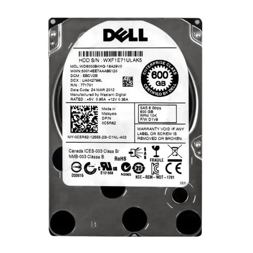 C5R62 Dell 600GB 10000RPM SAS 6Gb/s Hot-Pluggable 2.5-Inch Hard Drive with Tray for PowerEdge Server & PowerVault Storage Array