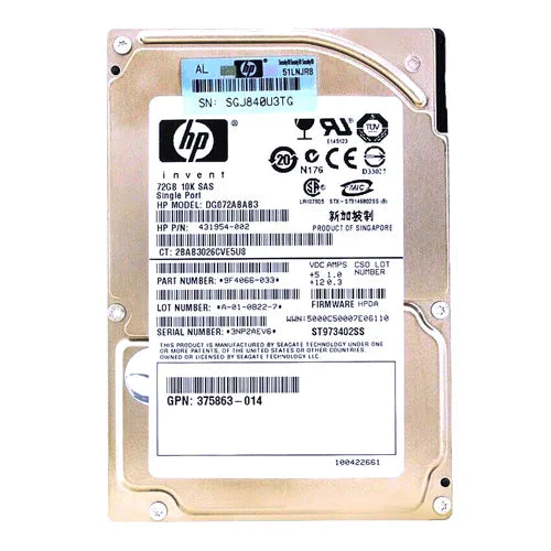 DG072ABAB3 HP 72GB 10000RPM SAS 3Gb/s Hot-Pluggable Single Port SFF 2.5-inch Enterprise Hard Drive with for Gen1/7 ProLiant Server/Storage Array
