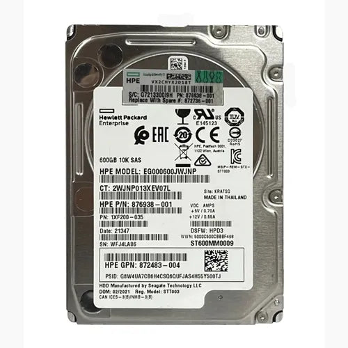 EG000600JWJNP HP 600GB 1000RPM SAS 12Gb/s Hot-Swappable 512n 2.5-Inch Hard Drive for G1-G7 Proliant
