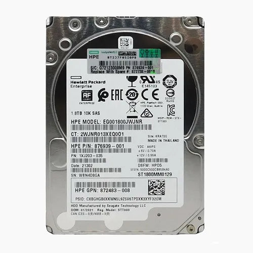 EG001800JWJNR HP 1.8TB 10000RPM SAS 12Gb/s Hot Pluggable 512e SFF 2.5-Inch Enterprise Hard Drive with Hot Pluggable Smart Carrier for ProLiant BL465c Gen9