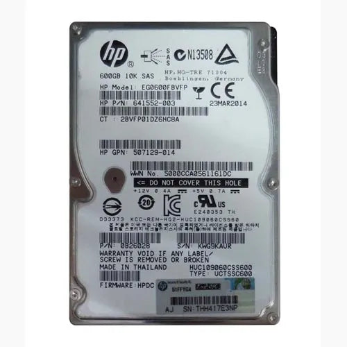 EG0600FBVFP HP 600GB 10000RPM SAS 6Gb/s SFF Hot-Pluggable 2.5-inch Hard Drive with Smart Carrier for Gen8/9 ProLiant Server/Storage Array