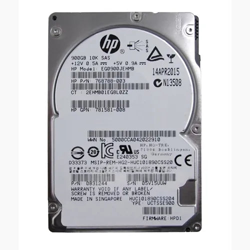EG0900JEHMB HP 900GB 10000RPM SAS 12Gb/s Hot-Pluggable (512n) SFF 2.5-inch Enterprise Hard Drive with Smart Carrier for Gen8/10 ProLiant Server/Storage Array