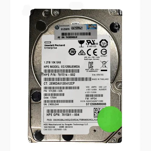 EG1200JEMDA HP 1.2TB 10000RPM SAS 12Gb/s Hot-Pluggable (512n) SFF 2.5-inch Enterprise Hard Drive with Smart Carrier for Gen8/10 ProLiant Server/Storage Array