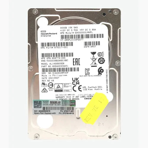 EH000300JWHPL HP 300GB 15000RPM SAS 12Gb/s SFF Hot-Pluggable Dual Port 2.5-inch Hard Drive with Tray for Gen1 to Gen7 ProLiant Server