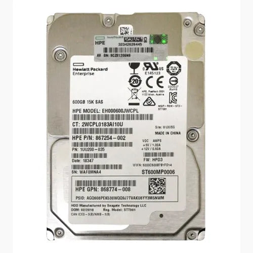 EH000600JWCPL HP 600GB 15000RPM SAS 12Gb/s Hot-Pluggable 3.5-inch Hard Drive with Low Profile 1.0-inch Tray for Gen10/11 ProLiant Server