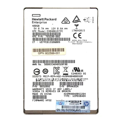 EO0400JEFPE HP 400GB SAS 12Gb/s Hot-Swappable 2.5-Inch Enterprise Solid State Drive for ProLiant Servers