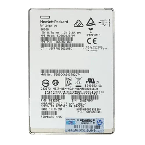 EO0800JEFPF HP 800GB SAS 12Gb/s Hot Pluggable Write Intensive SFF 2.5-Inch Solid State Drive for ProLiant Server ML570 Gen7