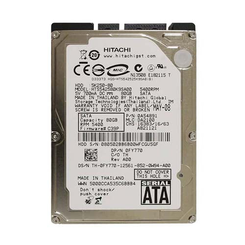 FY770 Dell 80GB 5400RPM SATA 1.5Gb/s 8MB Cache 2.5-Inch Hard Drive