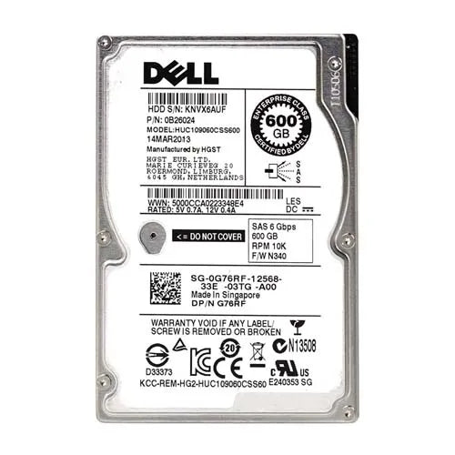 G76RF Dell 600GB 10000RPM SAS 6Gb/s 2.5-Inch Hard Drive