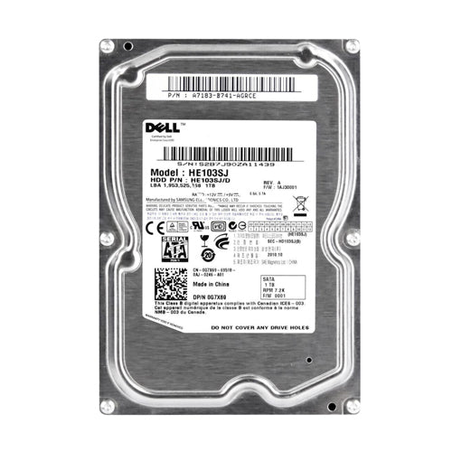 G7X69 Dell 1TB 7200RPM SATA 3Gb/s Hot-Pluggable 32MB Cache 3.5-Inch Hard Drive for PowerEdge & PowerVault Servers