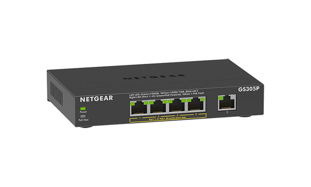 GS305P - Netgear 300 Series GS305P 4 x Ports PoE+ 10/100/1000Base-T + 1 x Port 1000Base-T Unmanaged Gigabit Ethernet Network Switch