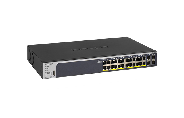 GS728TPP - Netgear ProSafe 24 x RJ-45 Ports PoE+ 10/100/1000Base-T + 4 x SFP Ports Layer3 Managed 1U Rack-mountable Gigabit Ethernet Stackable Smart Network Switch