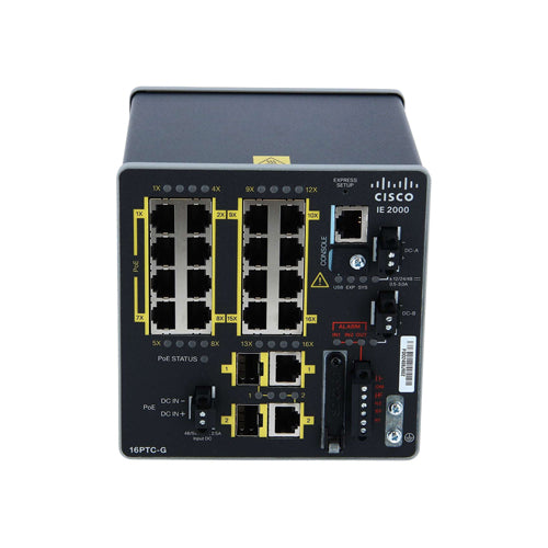 IE-2000-16PTCGE-RF Cisco Industrial Ethernet 2000 Series 16 x Ports 10/100Base-TX + 2 x SFP Ports Layer 2 Managed Rail-mountable Fast Ethernet Network Switch
