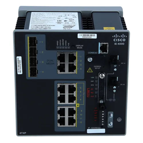 IE-4000-4T4P4G-E-RF Cisco Industrial Ethernet 4000 Series 4 x Ports 10/100Base-TX + 4 x Ports PoE+ FE + 4 x Combo Gigabit SFP Ports L3 Managed Rail-mountable GE Network Switch
