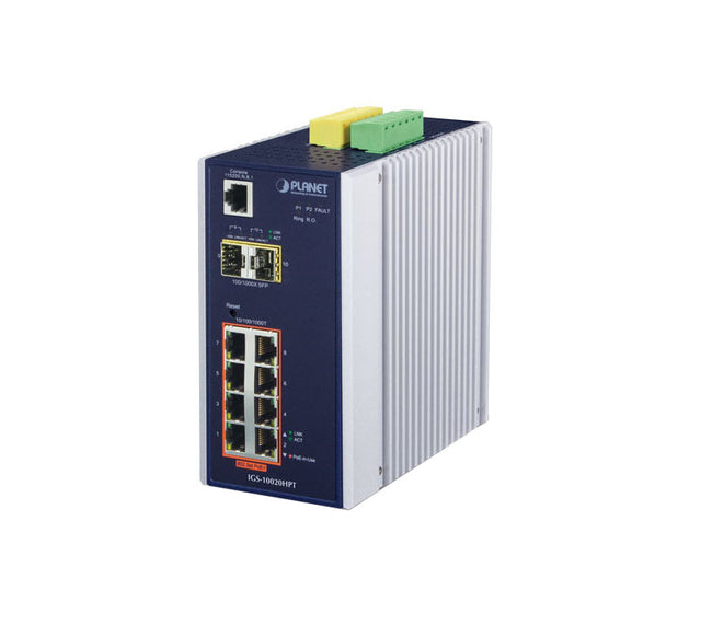 IGS-10020HPT - Planet 8 x Ports PoE+ 10/100/1000Base-T + 2 x Ports SFP 2.5GbE Layer2 Managed Rail-Mountable Gigabit Ethernet Industrial Switch