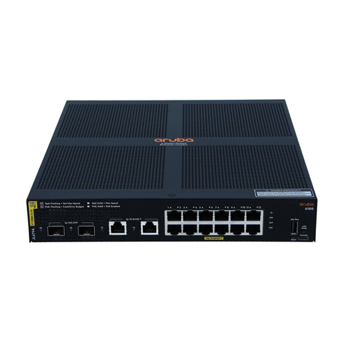 JL679A#B2E HP Aruba CX 6100 Series 6100 12G Class4 PoE 2G/2SFP+ 12 x RJ-45 Ports PoE+ 10/100/1000Base-T + 2 x SFP+ Ports + 2 x GE Uplink Ports Layer 3 Managed 1U Rack-Mountable Gigabit Ethernet Network Switch