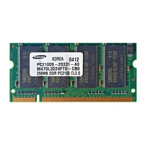 M470L3224FT0-CB0 Samsung 256MB DDR-266MHz PC2100 Non-ECC Unbuffered SODIMM CL2.5 2Rx16 2.5V 200-Pin Memory Module