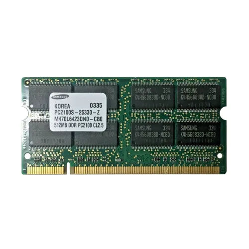 M470L6423DN0-CB0 Samsung 512MB DDR-266MHz PC2100 Non-ECC Unbuffered SODIMM CL2.5 2Rx8 2.5V 200-Pin Memory Module