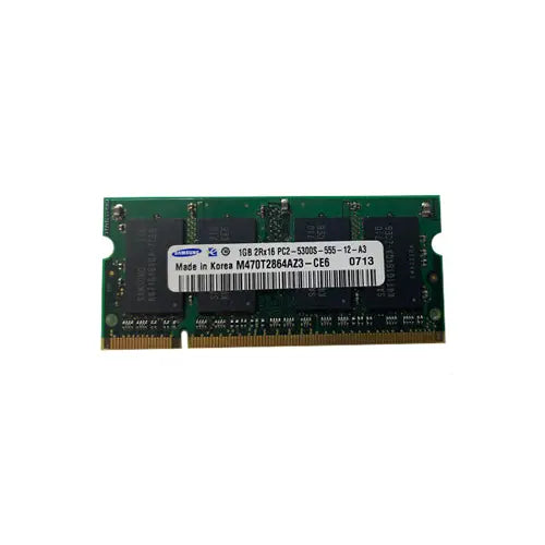 M470T2864AZ3-CE6 - Samsung 1GB DDR2-667MHz PC2-5300 non-ECC Unbuffered CL5 200-Pin SoDimm Dual Rank Memory Module