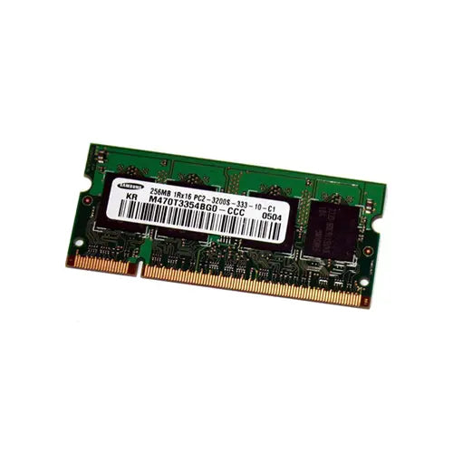 M470T3354BG0-CCC - Samsung 256MB DDR2-400MHz PC2-3200 non-ECC Unbuffered CL3 200-Pin SoDimm Single Rank Memory Module