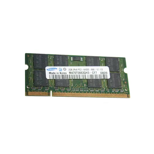 M470T5663QH3-CF7 - Samsung 2GB DDR2-800MHz PC2-6400 non-ECC Unbuffered CL6 200-Pin SoDimm Dual Rank Memory Module