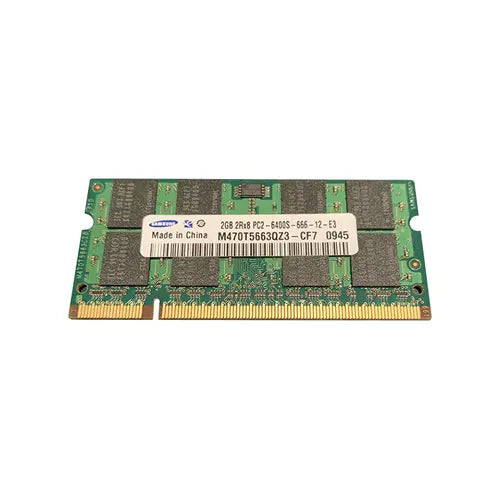 M470T5663QZ3-CF7 - Samsung 2GB DDR2-800MHz PC2-6400 non-ECC Unbuffered CL6 200-Pin SoDimm Dual Rank Memory Module