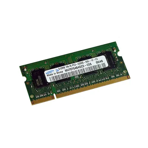 M470T6464DZ3-CE6 - Samsung 512MB DDR2-667MHz PC2-5300 non-ECC Unbuffered CL5 200-Pin SoDimm Memory Module
