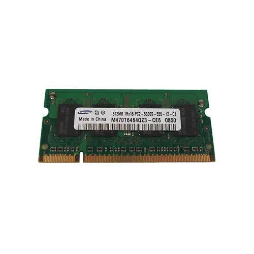 M470T6464QZ3-CE6 - Samsung 512MB DDR2-667MHz PC2-5300 Non-ECC Unbuffered CL5 200-Pin SODIMM Single Rank Memory