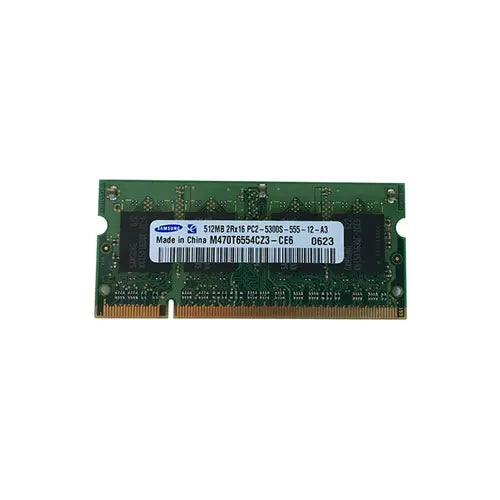 M470T6554CZ3-CE6 - Samsung 512MB DDR2-667MHz PC2-5300 Non-ECC Unbuffered CL5 200-Pin SODIMM Dual Rank Memory