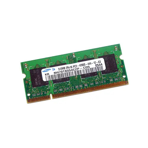 M470T6554CZP-CD5 - Samsung 512MB DDR2-533MHz PC2-4200 non-ECC Unbuffered CL4 200-Pin SoDimm Dual Rank Memory Module