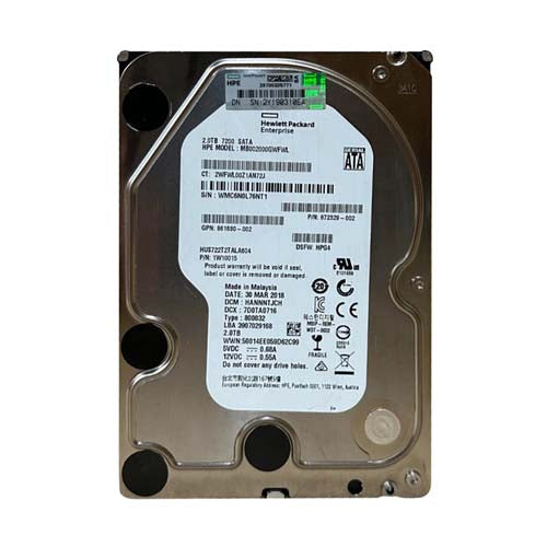 MB002000GWFWL HP 2TB 7200RPM SATA 6Gb/s Hot-Pluggable (512n) LFF 3.5-Inch Midline Hard Drive with Smart Carrier for Gen8/10 ProLiant Server/Storage Array