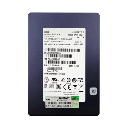 MK000960GWEZK HP 960GB SATA 6Gb/s Hot-Pluggable Mixed Use 3.5-Inch Solid State Drive with Tray for ProLiant Servers