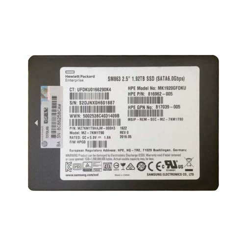 MK1920GFDKU HP 1.92TB Multi-Level Cell SATA 6Gb/s Hot Pluggable Mixed Use-3 SFF 2.5-Inch Solid State Drive with Smart Carrier for ProLiant XL170r Gen9