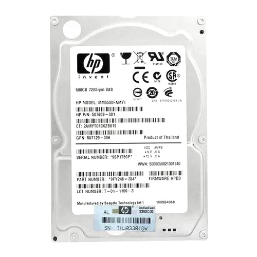 MM0500FAMYT HP 500GB 7200RPM SAS 6Gb/s SFF Hot-Pluggable Dual Port 2.5-inch Midline Hard Drive with Tray for Gen1 to Gen7 ProLiant Server