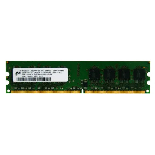 MT16HTF12864AY-667D4 Micron 1GB DDR2-667MHz PC2-5300 Non-ECC Unbuffered UDIMM CL5 2Rx8 1.8V 240-Pin Memory Module