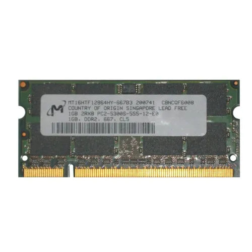 MT16HTF12864HY-667B3 Micron 1GB DDR2-667MHz PC2-5300 Non-ECC Unbuffered SODIMM CL5 2Rx8 1.8V 200-Pin Memory Module