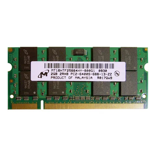 MT16HTF25664HY-800G1 Micron 2GB DDR2-800MHz PC2-6400 Non-ECC Unbuffered SODIMM CL6 2Rx8 1.8V 200-Pin Memory Module