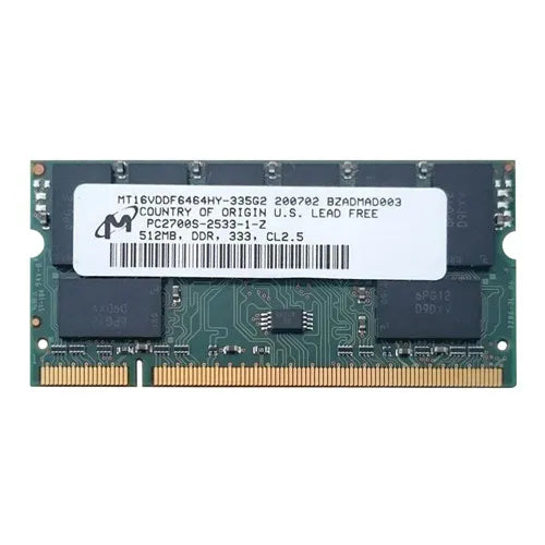 MT16VDDF6464HY-335G2 Micron 512MB DDR-333MHz PC2700 Non-ECC Unbuffered SODIMM CL2.5 2Rx8 2.5V 200-Pin Memory Module