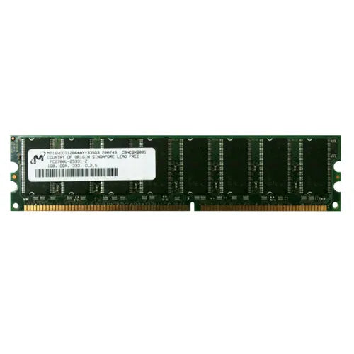 MT16VDDT12864AY-335D3 Micron 1GB DDR-333MHz PC2700 Non-ECC Unbuffered UDIMM CL2.5 2Rx8 2.5V 184-Pin Memory Module