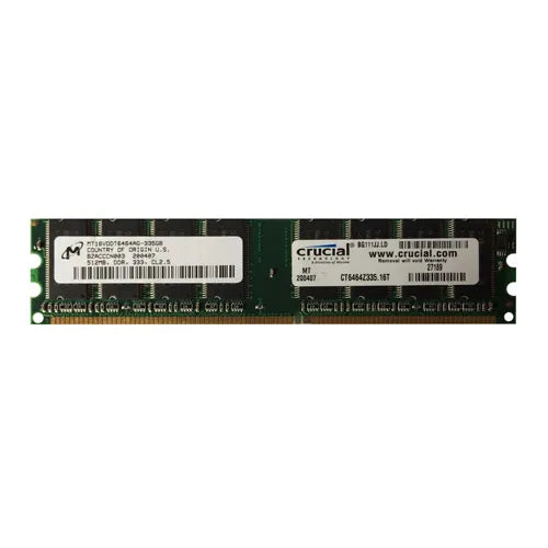 MT16VDDT6464AG-335GB Micron 512MB DDR-333MHz PC2700 Non-ECC Unbuffered UDIMM CL2.5 2Rx8 2.5V 184-Pin Memory Module