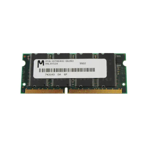 MT8LSDT864HG-662B3 - Micron 64MB 66MHz PC66 non-ECC Unbuffered CL2 144-Pin SoDimm Memory Module