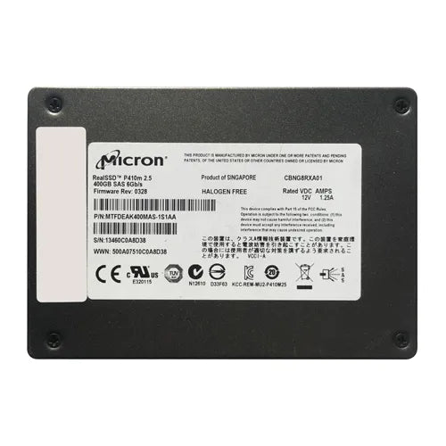 MTFDEAK400MAS-1S1AA Micron RealSSD P410m 400GB Multi-Level Cell SAS 6Gb/s NAND Flash 2.5-Inch Solid State Drive