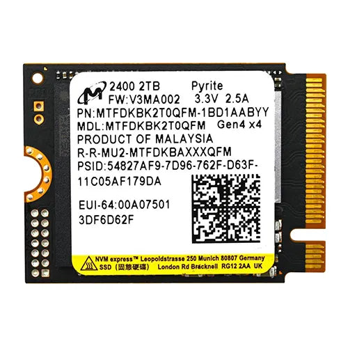 MTFDKBK2T0QFM-1BD1AABYYR Micron 2400 2TB QLC PCIe NVMe 4.0 x4 M.2 2230 Solid State Drive