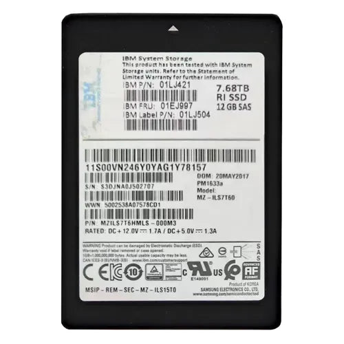 MZ-ILS7T60 Samsung PM1633a 7.68TB Triple-Level-Cell SAS 12Gb/s Read Intensive 2.5-Inch Solid State Drive